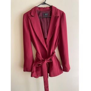 J. Crew maroon women’s formal belted blazer with piping detail